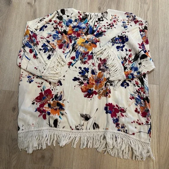 UMGEE Large Waterfall Cardigan Women Multicolor Floral Open Front Wrap Boho - Picture 6 of 6